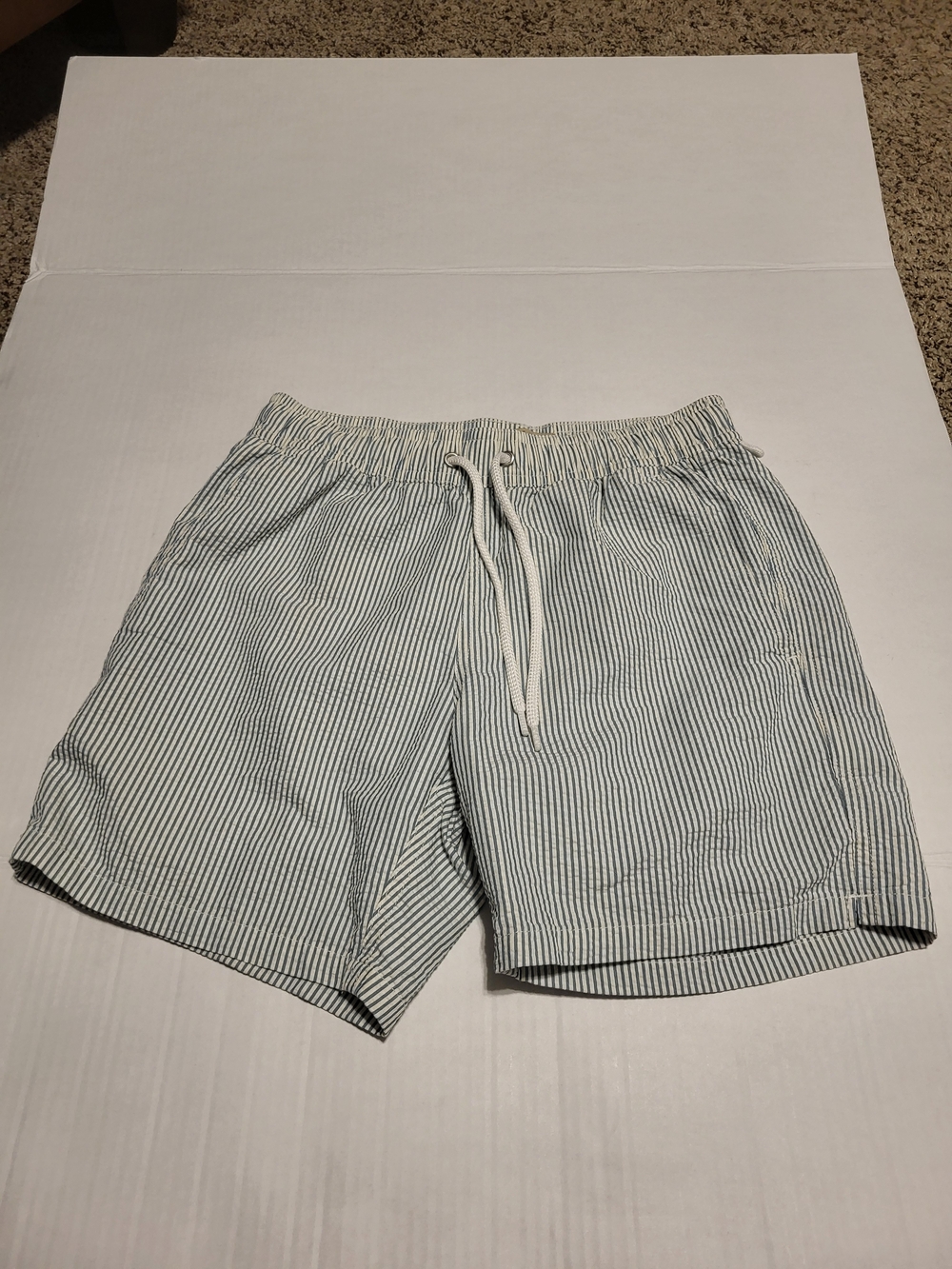 J.Crew Men's Seersucker Swim Trunks Shorts Blue White Striped Size XS Mesh Linin